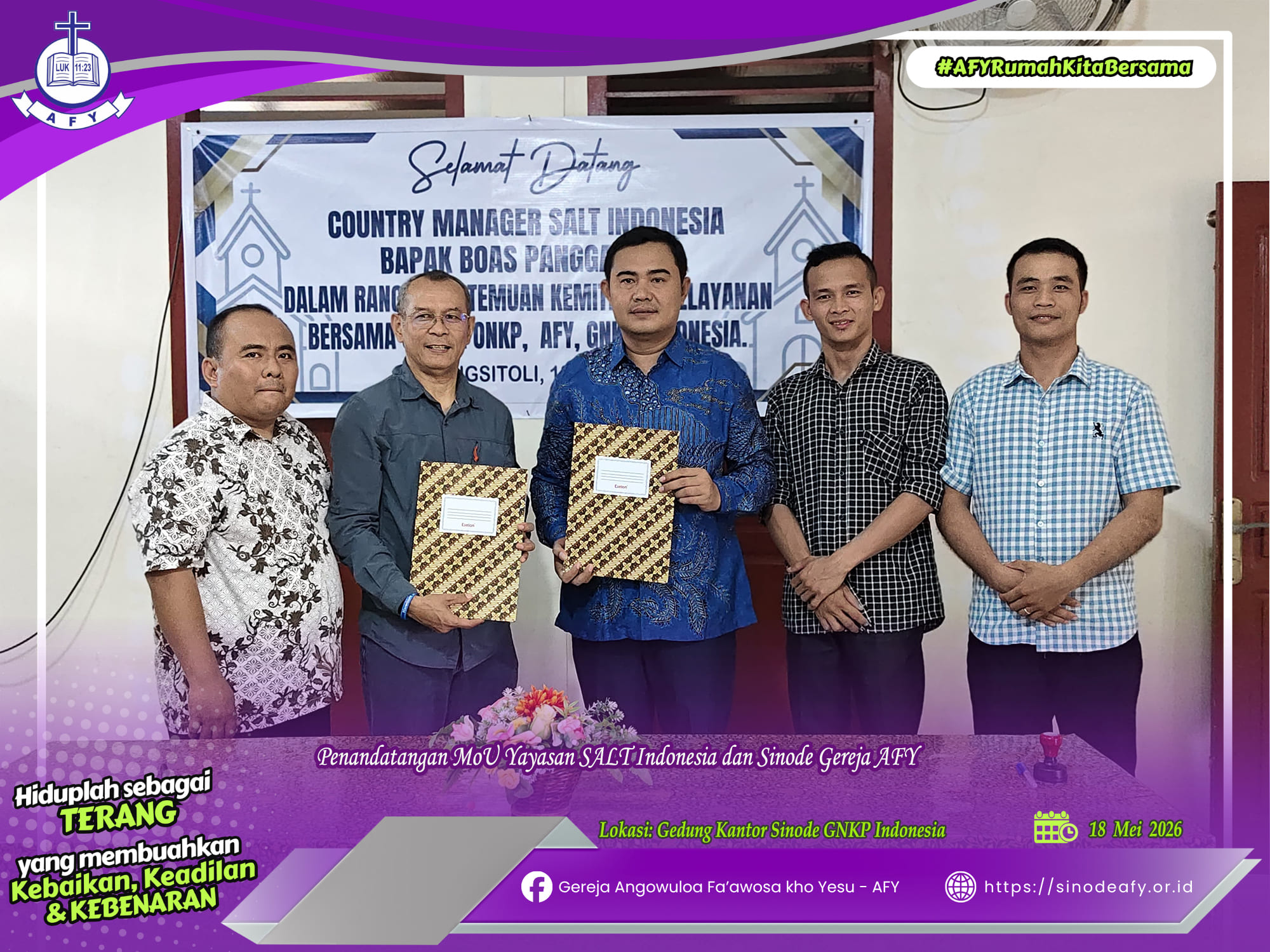 Sinode AFY Bermitra dengan Yayasan SALT Indonesia
